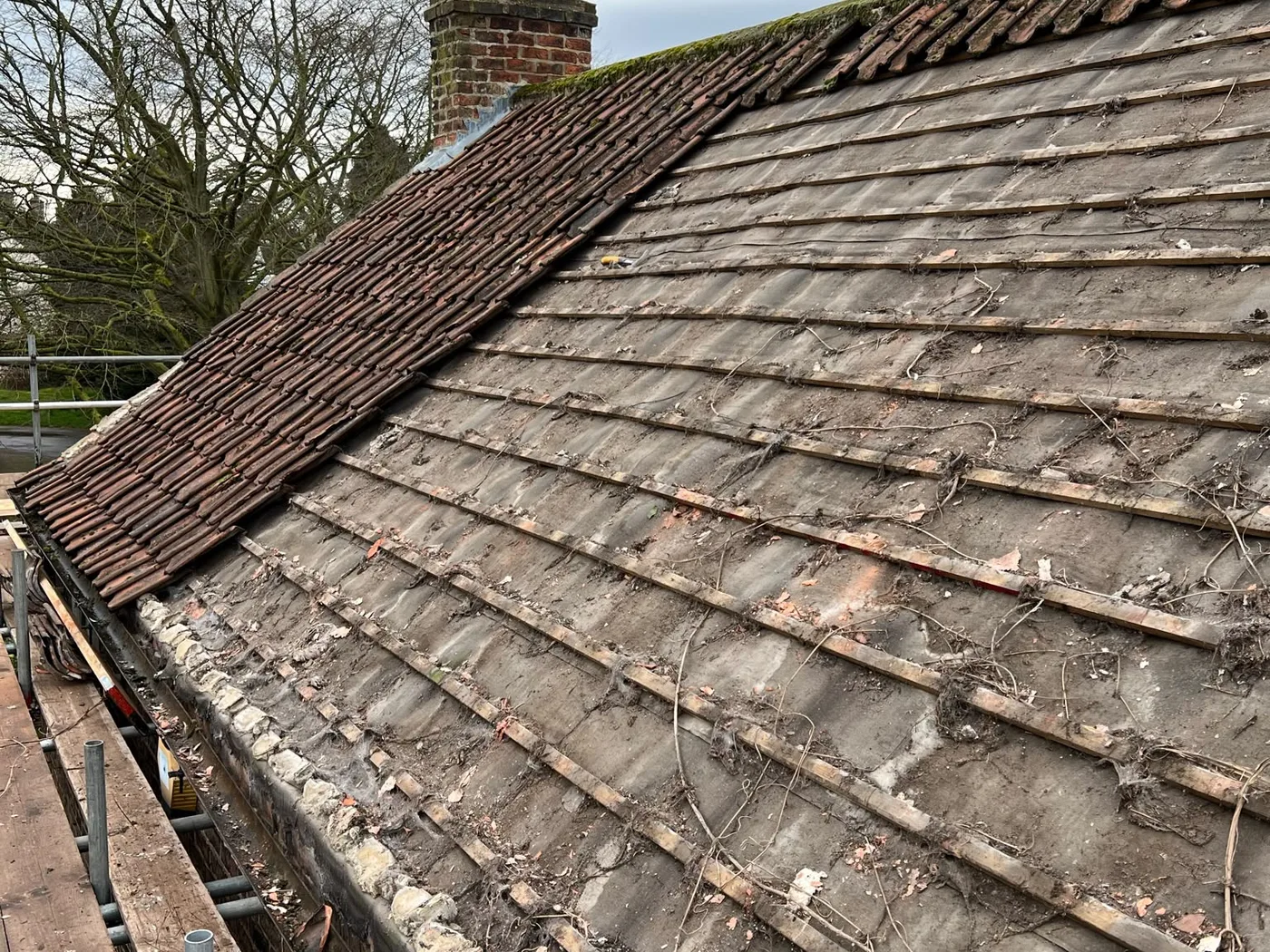 Old roof stripped back